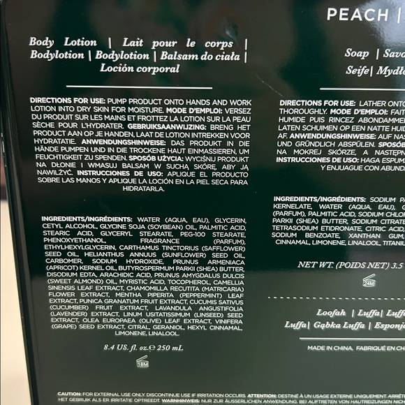 Crabtree & Evelyn Peach Body Wash Lotion Soap Sponge Shower Loofah 4 pc. Set - Picture 6 of 11